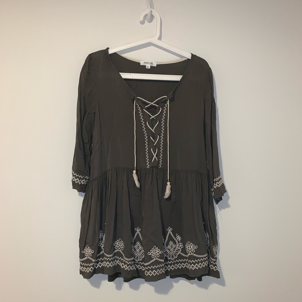 embroidered olive green dress